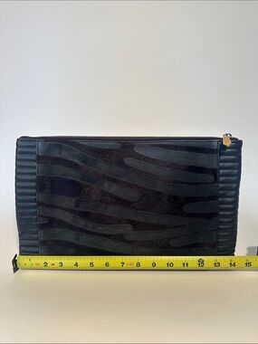 Reese Hudson Black and green pony hair Zip Clutch 14.5 x 9